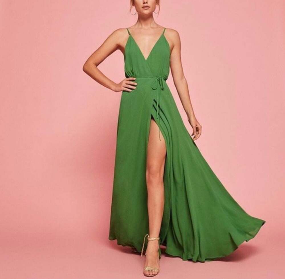Reformation Callalily Green V-Neck Sleeveless Wrap Maxi Dress